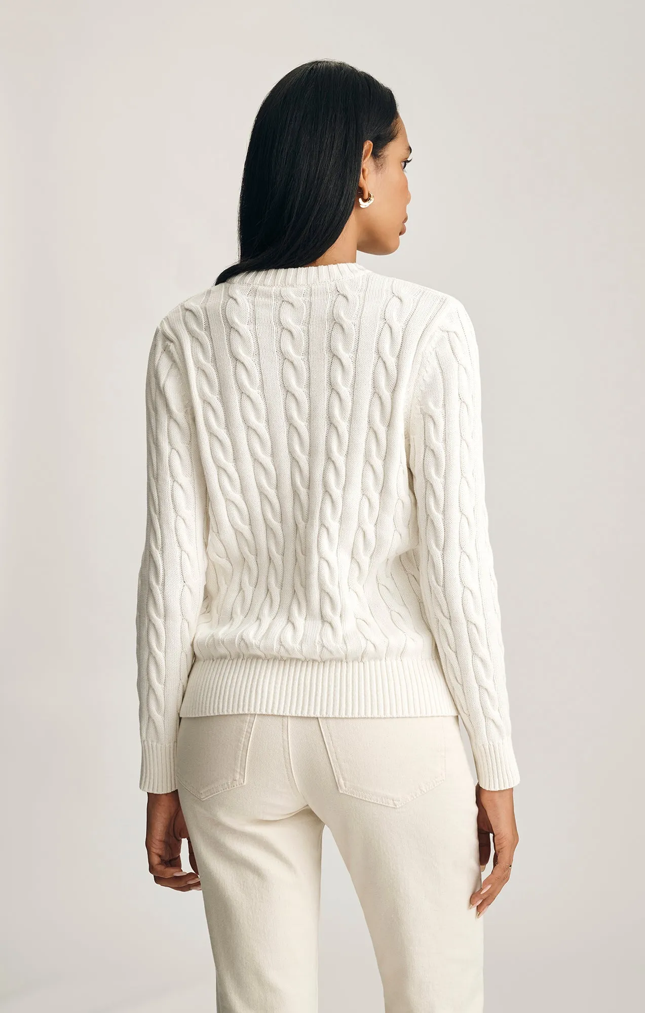 product solo confidence product recommendation CABLE-KNIT CREW NECK SWEATER IN ANTIQUE WHITE