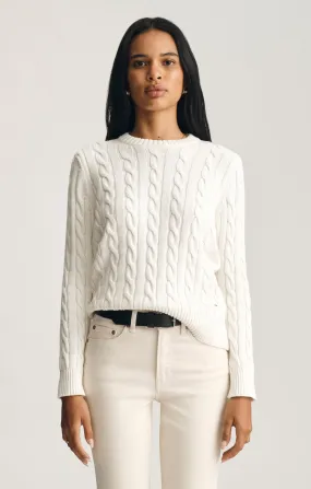 product home friendliness CABLE-KNIT CREW NECK SWEATER IN ANTIQUE WHITE