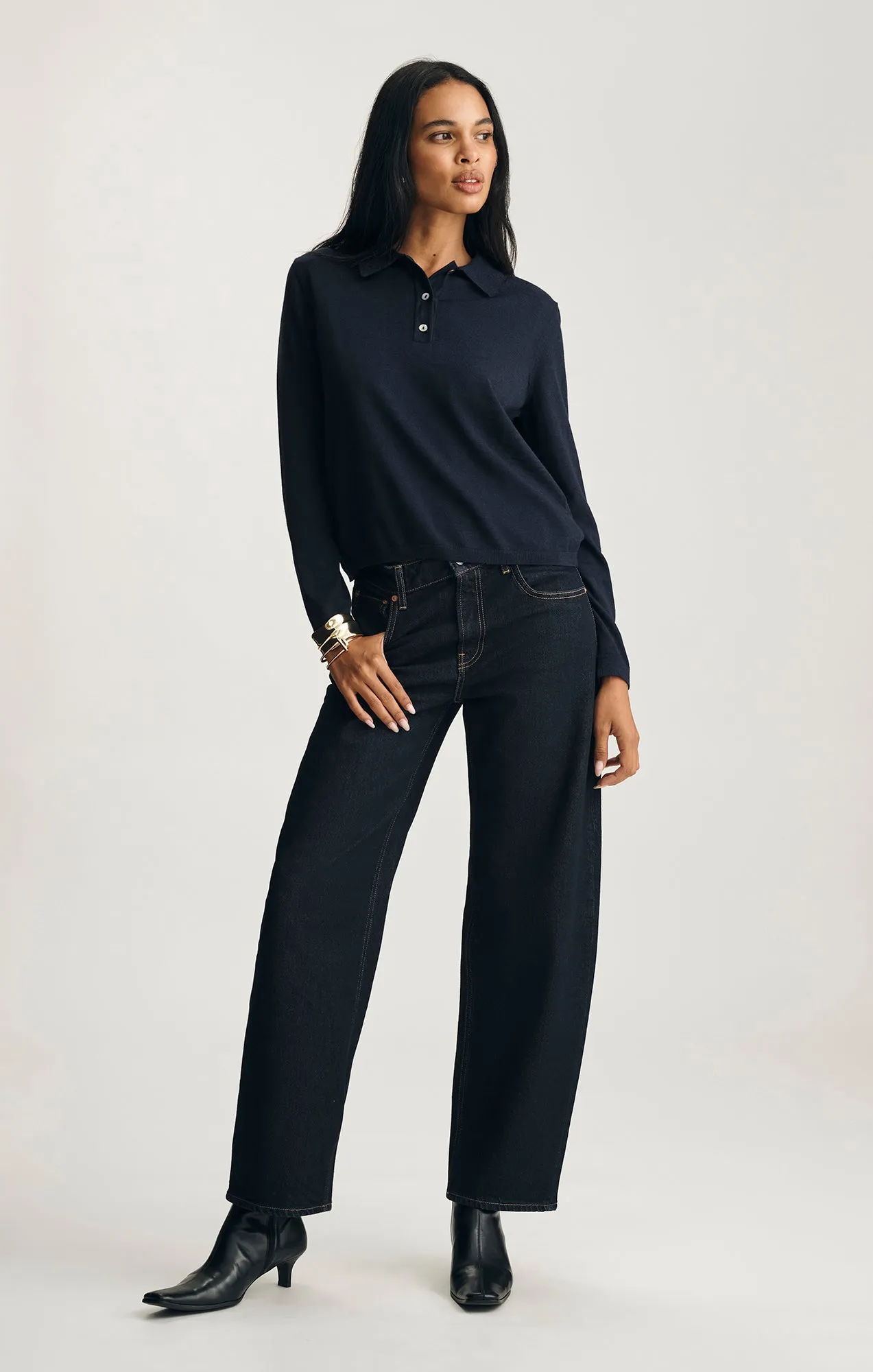 EDITION WOOL POLO SWEATER IN NAVY BLAZER Daily Staple hat accents