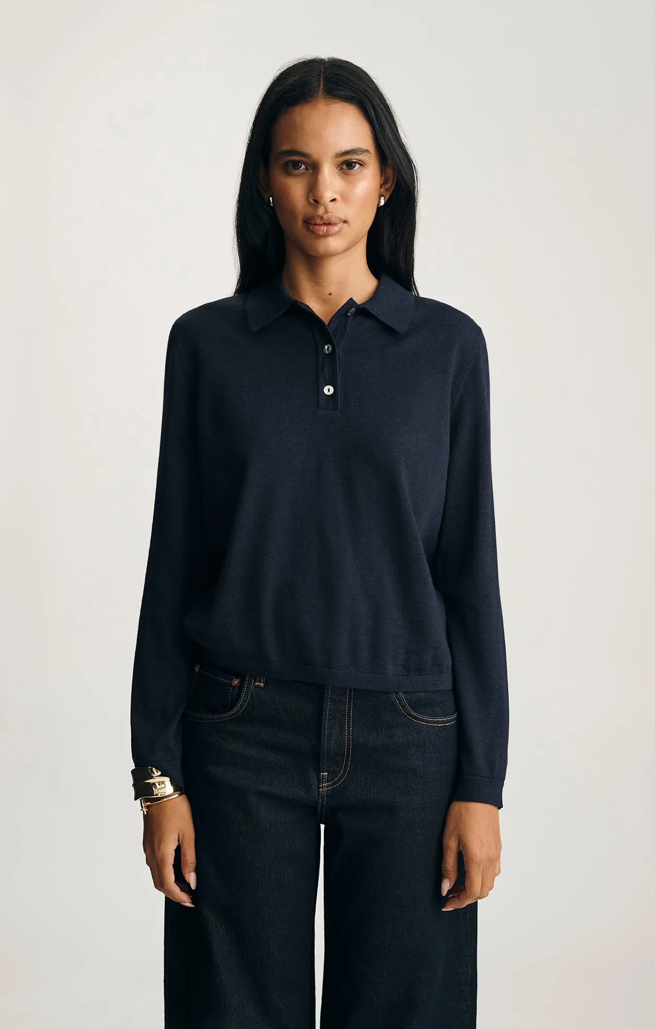 EDITION WOOL POLO SWEATER IN NAVY BLAZER Simple Comfort