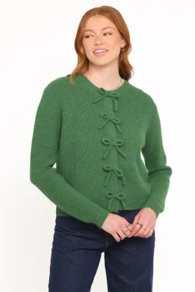 Casual Comfort Fray Resistant Edges Wilde Bow Front Cardigan - Green