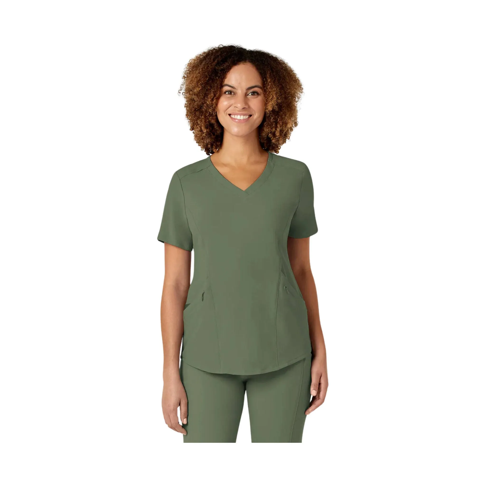 Wink Women's Renew V Neck Scrub Top - Olive Ethical production MultiPocket Design