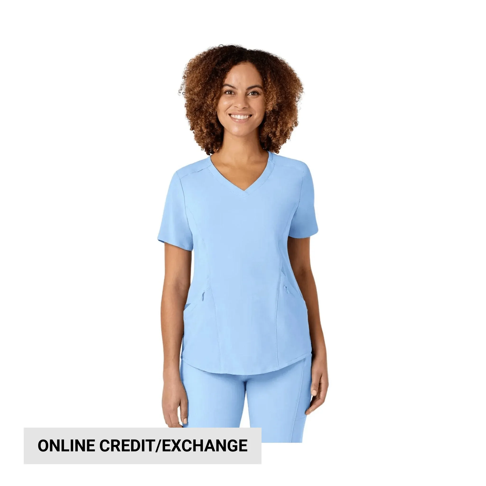 Wink Women's Renew V Neck Scrub Top - Powder Blue Tear Resistant Weave