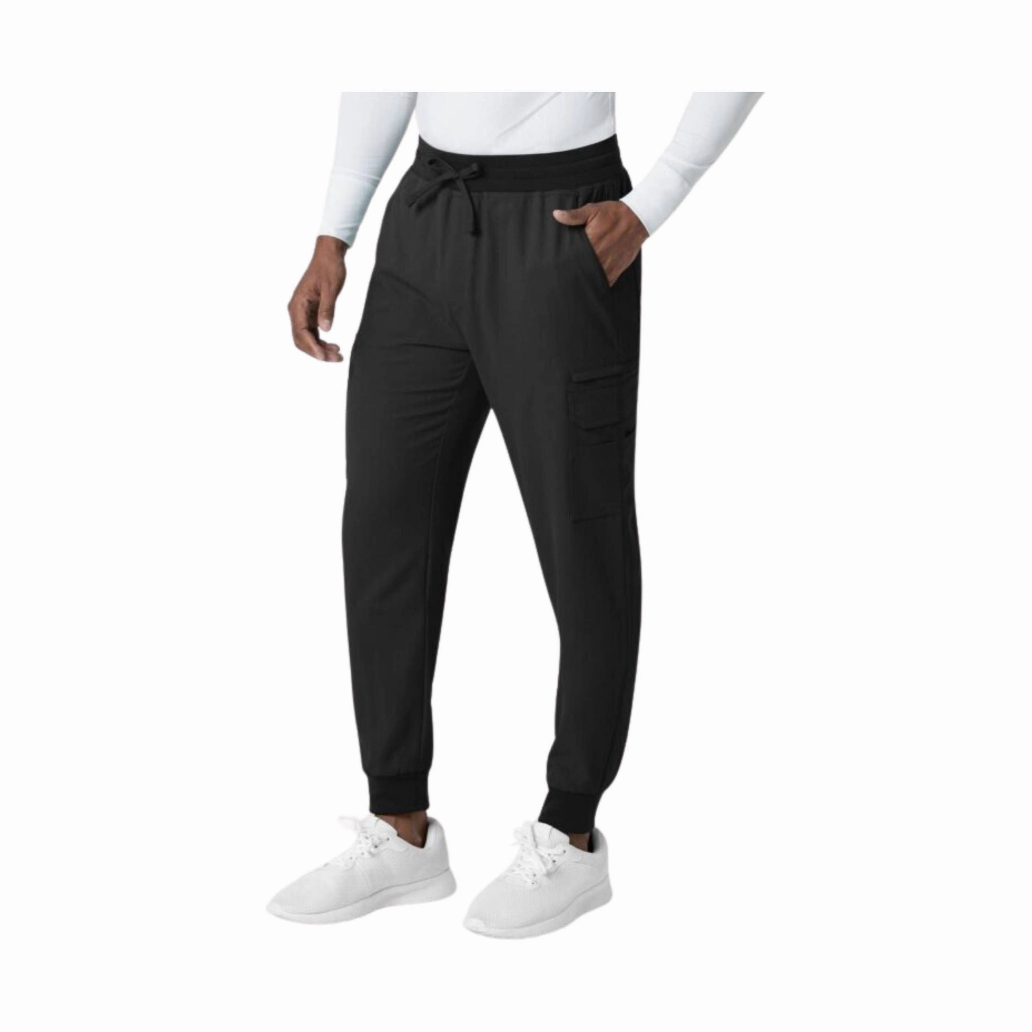 Wink Men's Utility Jogger Scrub Pant - Black Easy Movement Laser Cut Perforations