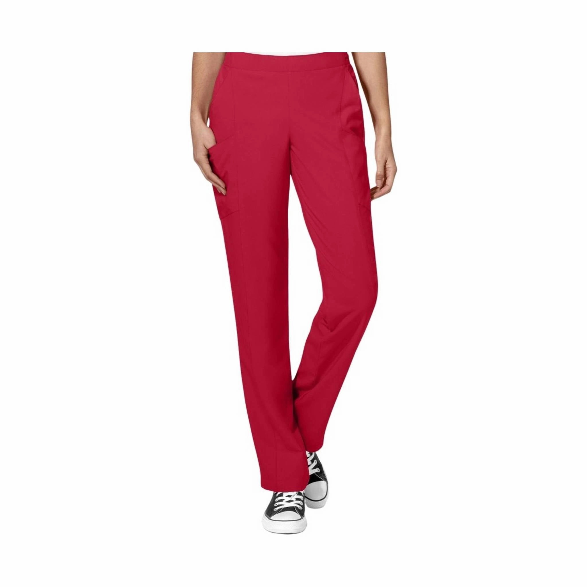 Wink Women's Flat Front Double Cargo Pant - Red Soft Finish