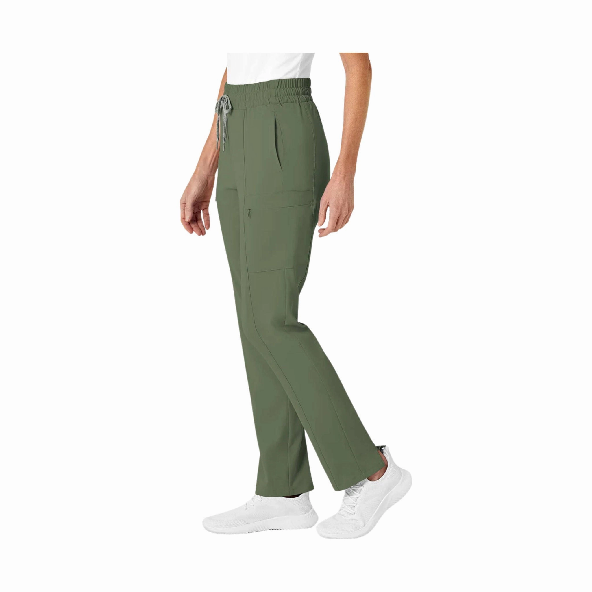 Low-rise style NonIrritatingStitching Wink Women's High Waist Slim Leg Scrub Pant - Olive