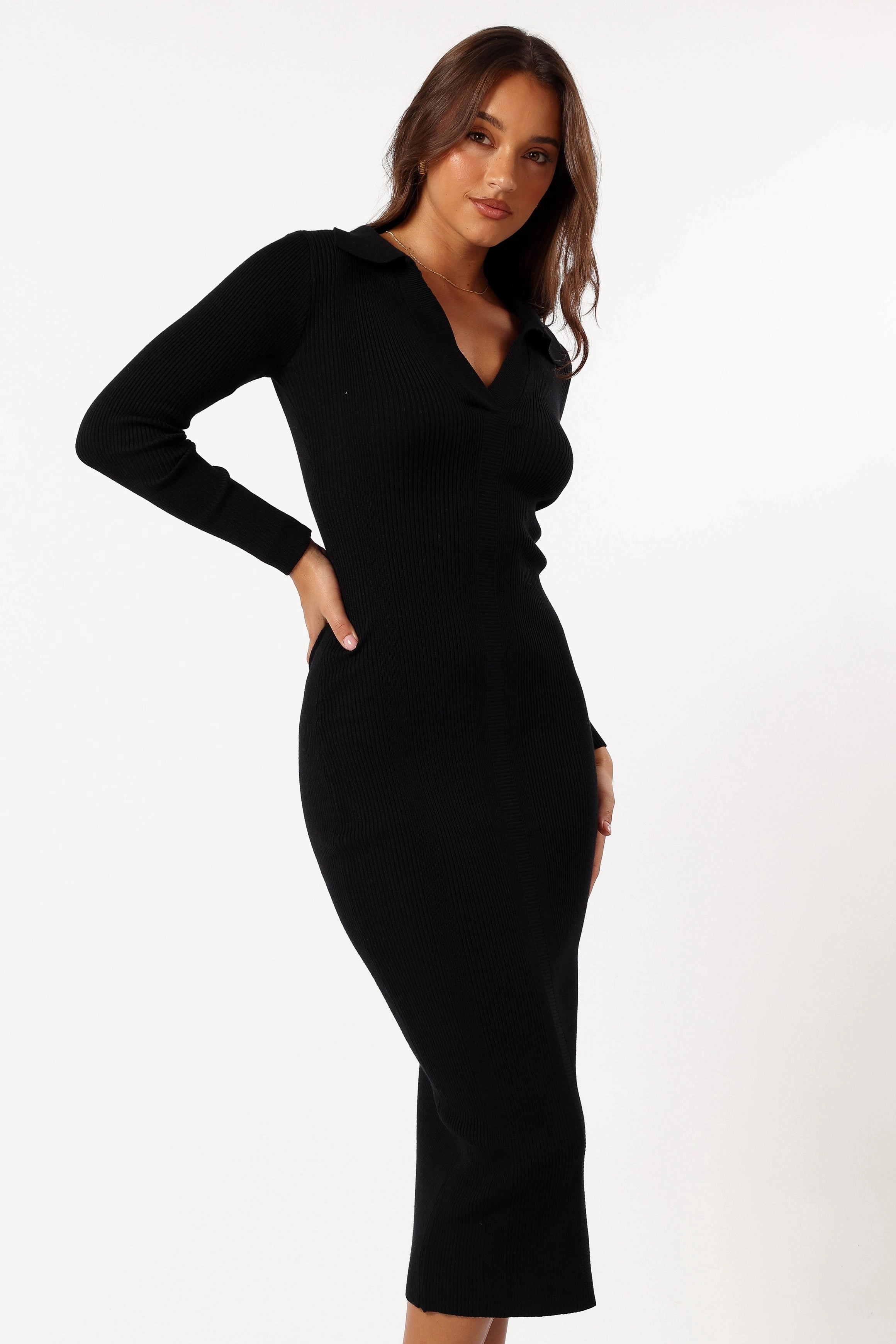 Collins Long Sleeve Midi Dress - Black Layered Look Layered-Look