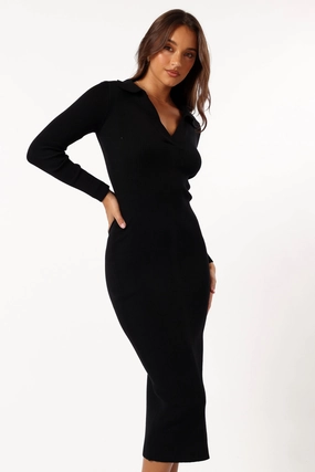 Collins Long Sleeve Midi Dress - Black Layered Look Layered-Look