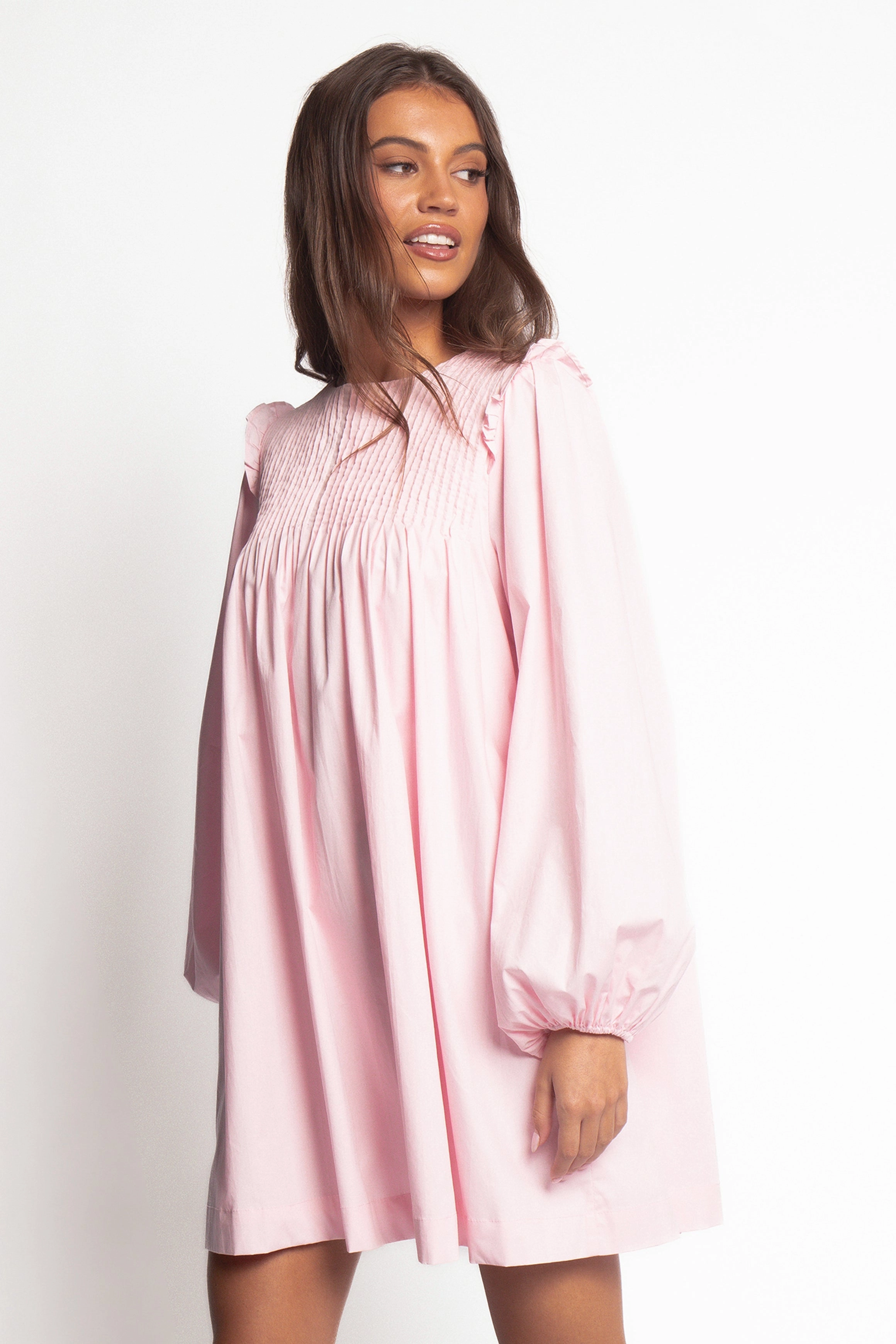 Wyatt Long Sleeve Mini Dress - Pink Modest Cut
