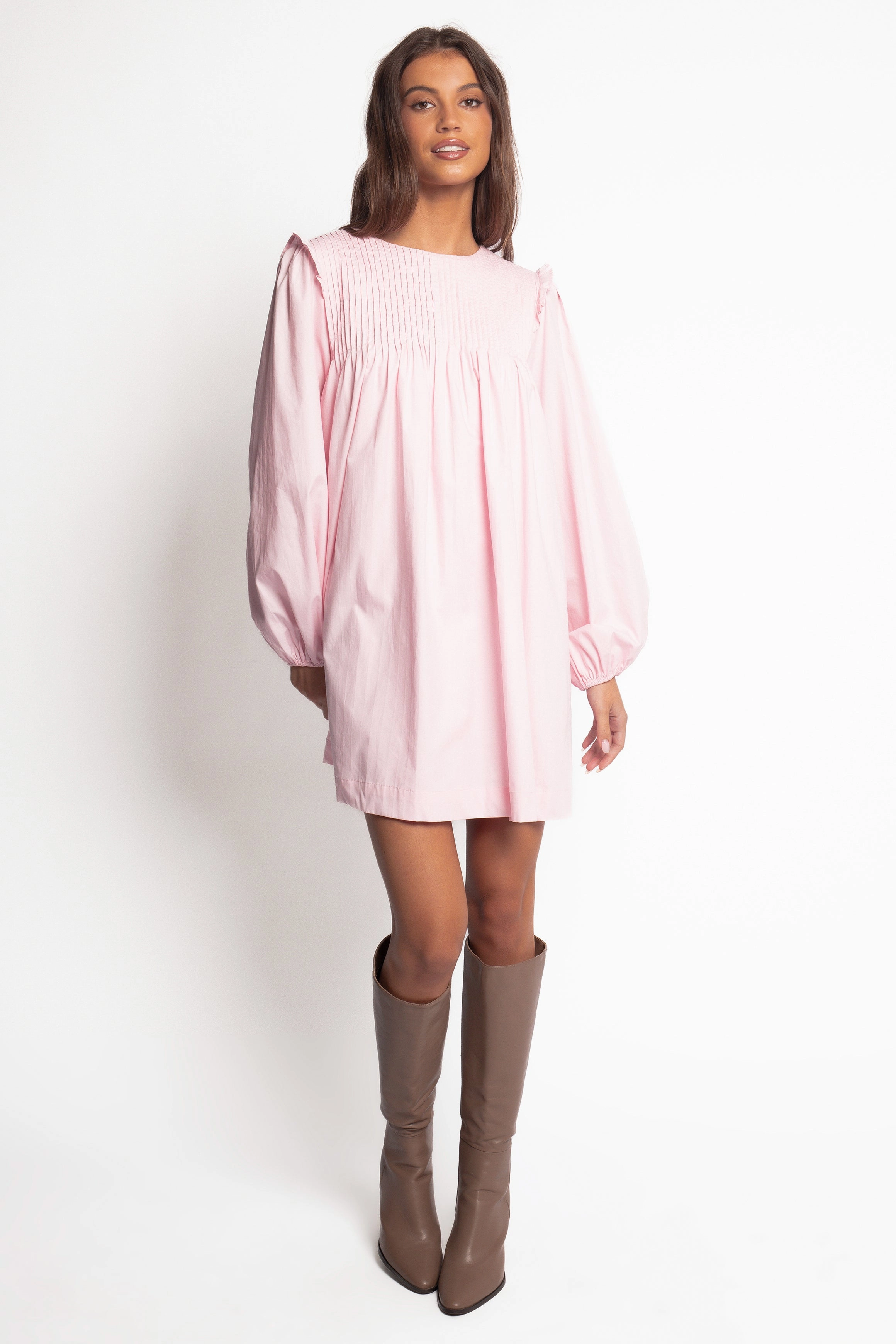 Wyatt Long Sleeve Mini Dress - Pink Basic Cool