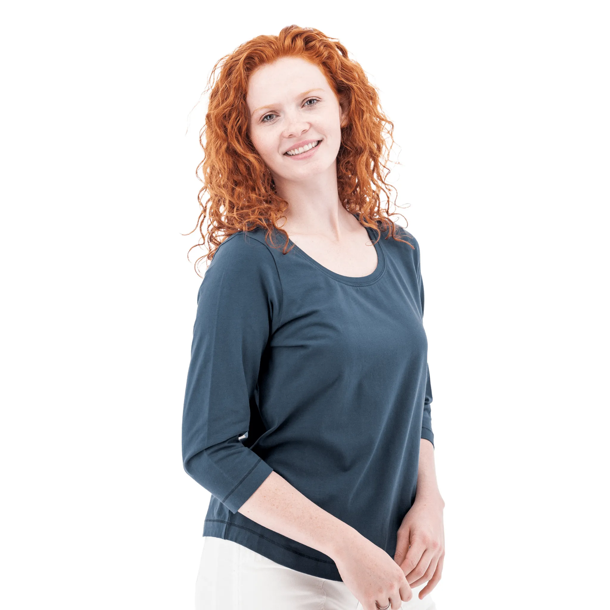 TaglessCollars Adjustable Hem Cuff Old Ranch Women's Magnolia 25 Organic Three Quarter Sleeve Top - Midnight Navy