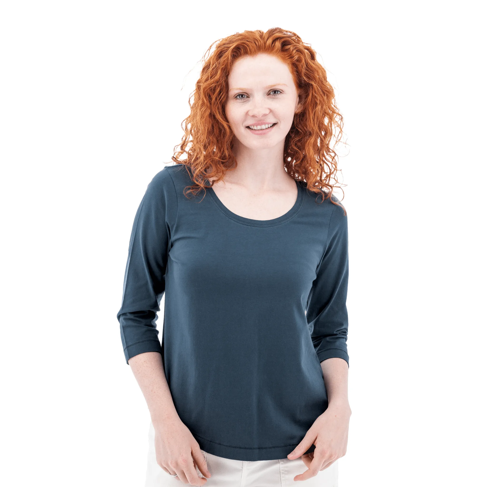 Tagless Comfort Old Ranch Women's Magnolia 25 Organic Three Quarter Sleeve Top - Midnight Navy