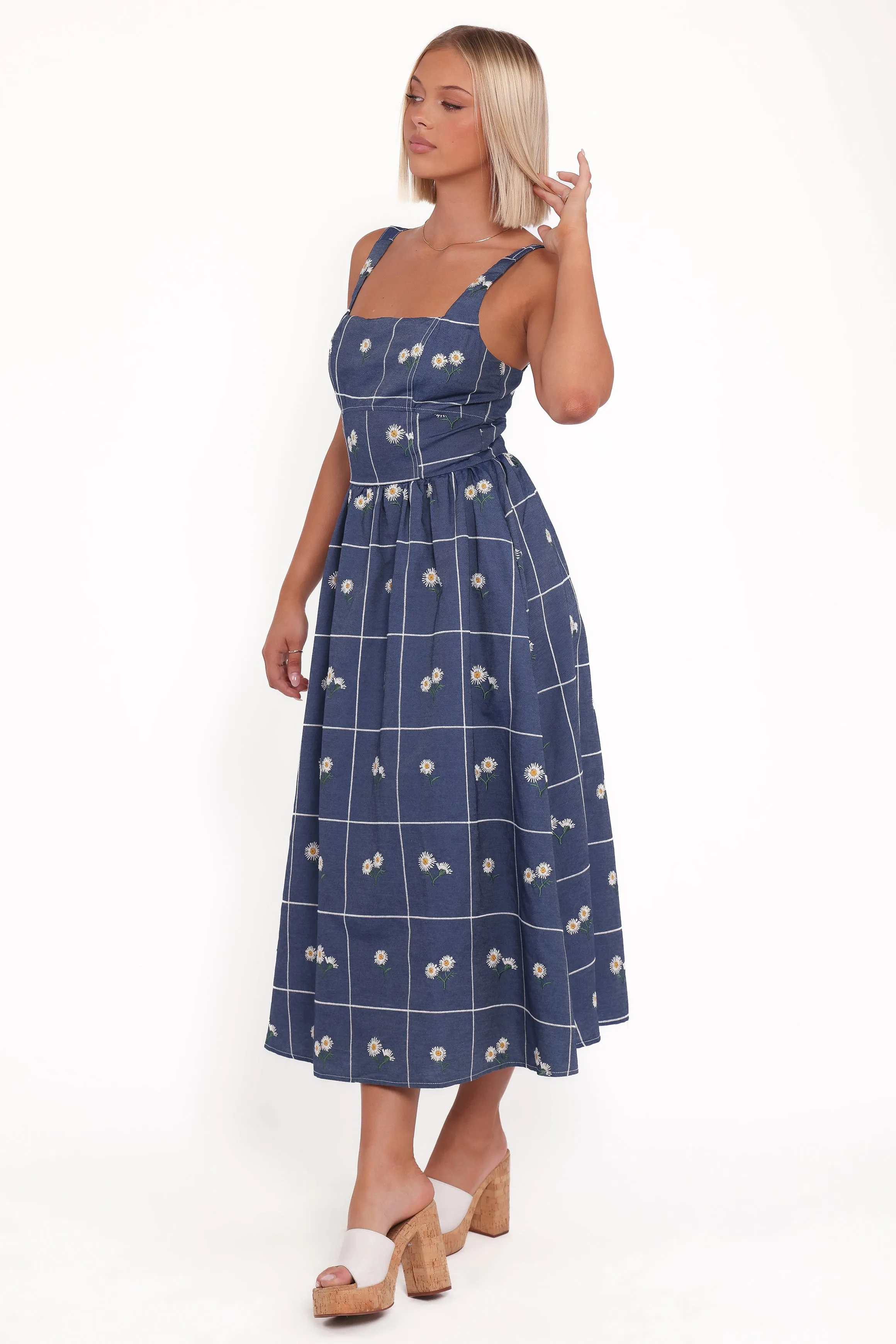 Tailored Comfort Yolande Midi Dress - Blue Floral
