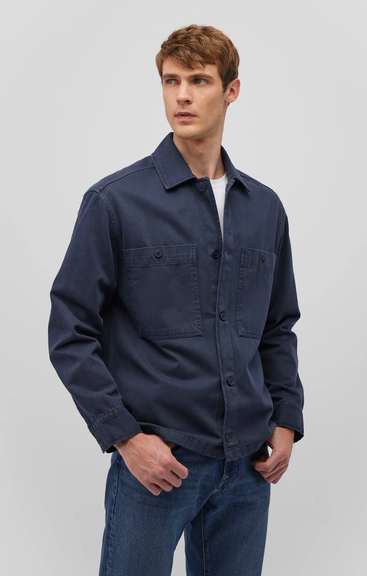 Beach Wear DOUBLE POCKET BUTTON-UP SHIRT IN INDIA INK