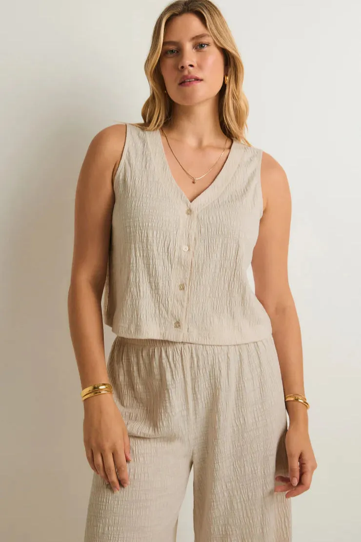 Z Supply Solace Textured Slub Top | Black, Whisper White Back friendly product fuzzy coziness