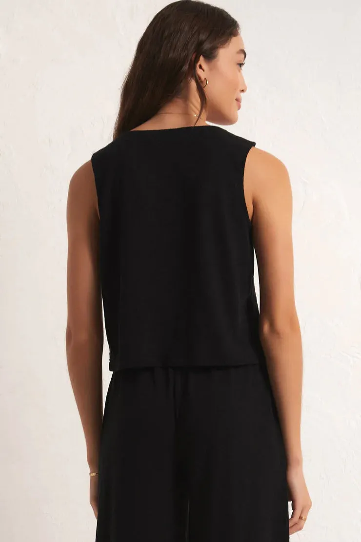 appropriate for hiking Z Supply Solace Textured Slub Top | Black, Whisper White Back friendly