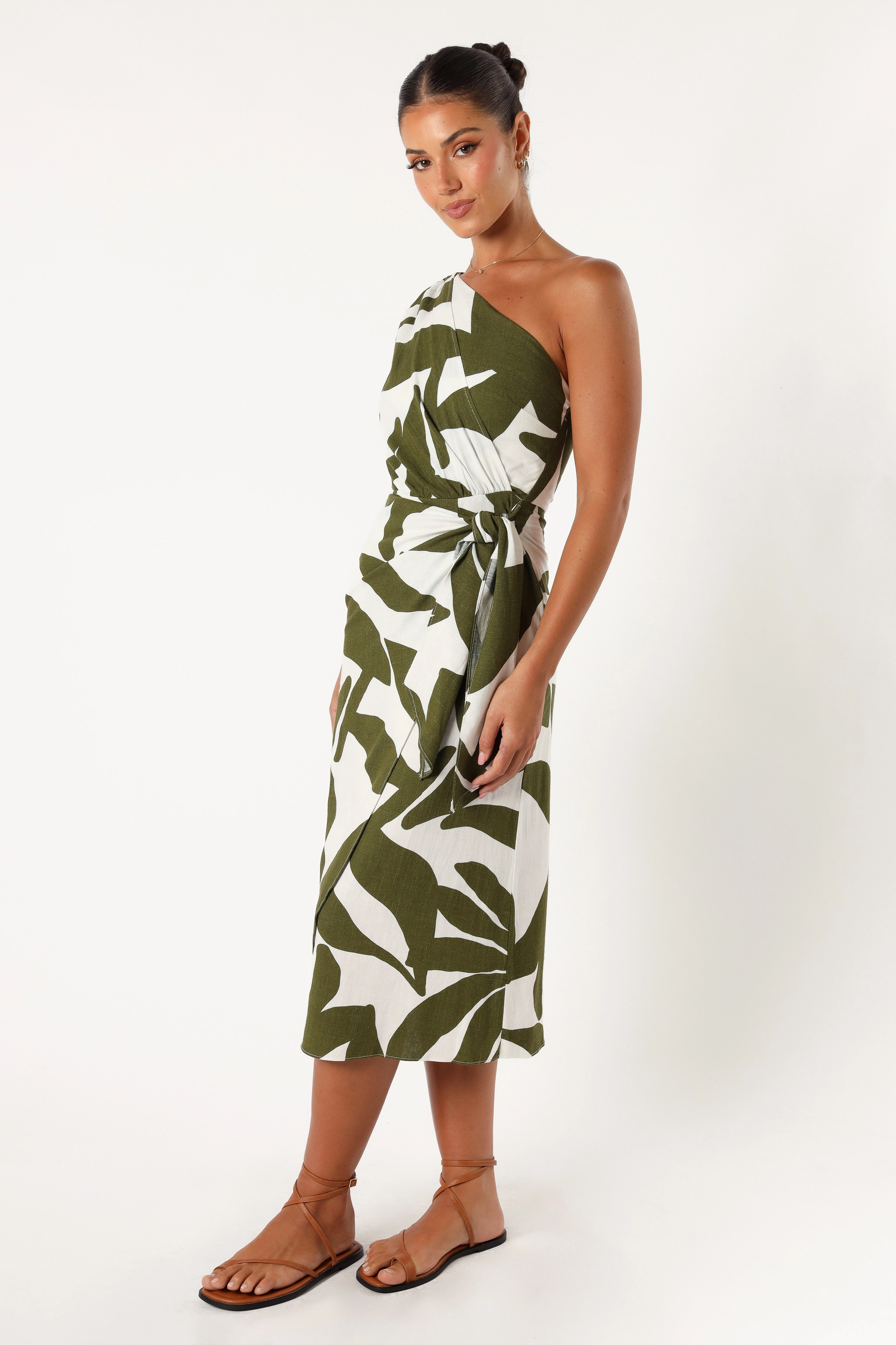 Zara One Shoulder Midi Dress - Olive Palm Event Favorite