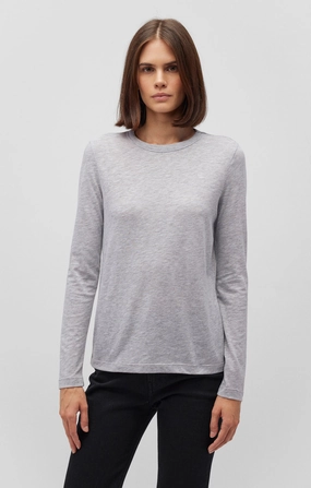 LONG SLEEVE CREW NECK T-SHIRT IN SNOW GREY MELANGE Comfortable Style Chill Style
