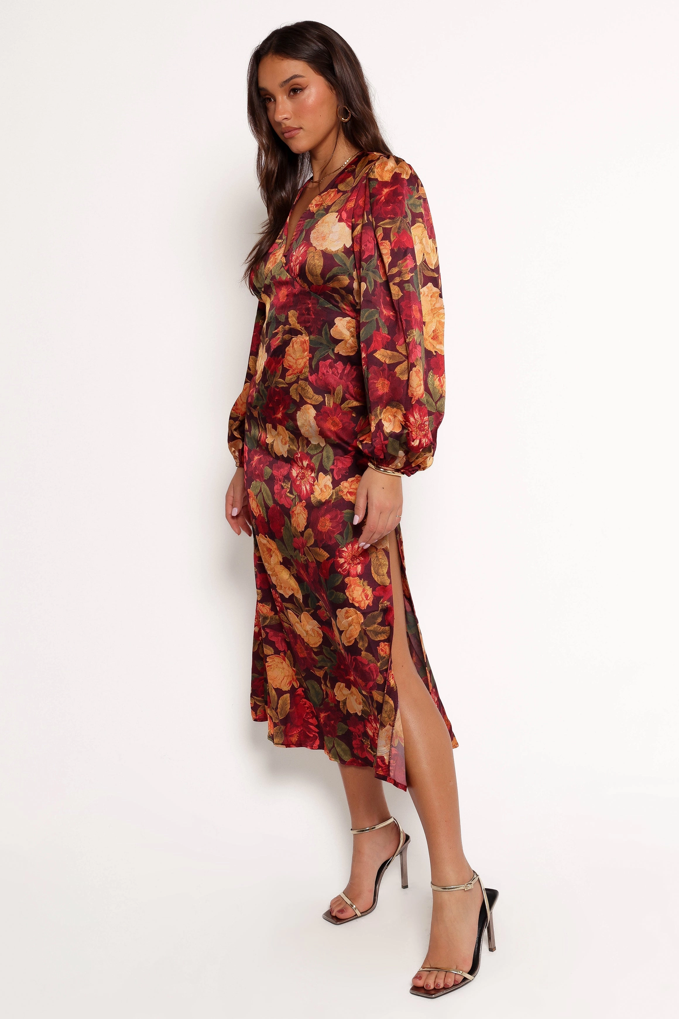 Zimmer Long Sleeve Maxi Dress - Sangria Bloom Beauty Feel Graduation-Event