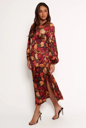 Zimmer Long Sleeve Maxi Dress - Sangria Bloom Dreamy Flow Fresh Palette