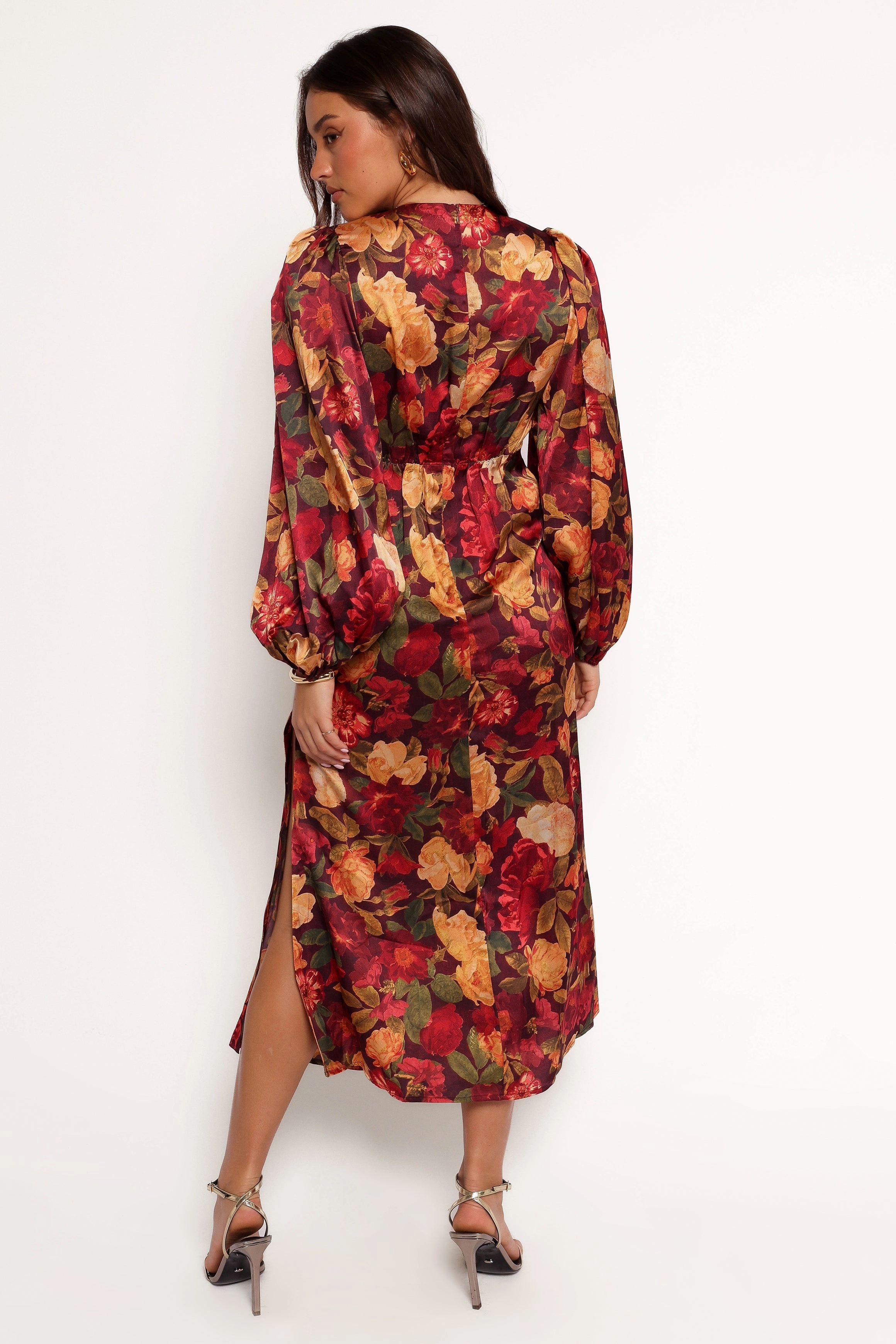 Zimmer Long Sleeve Maxi Dress - Sangria Bloom Edge Detail