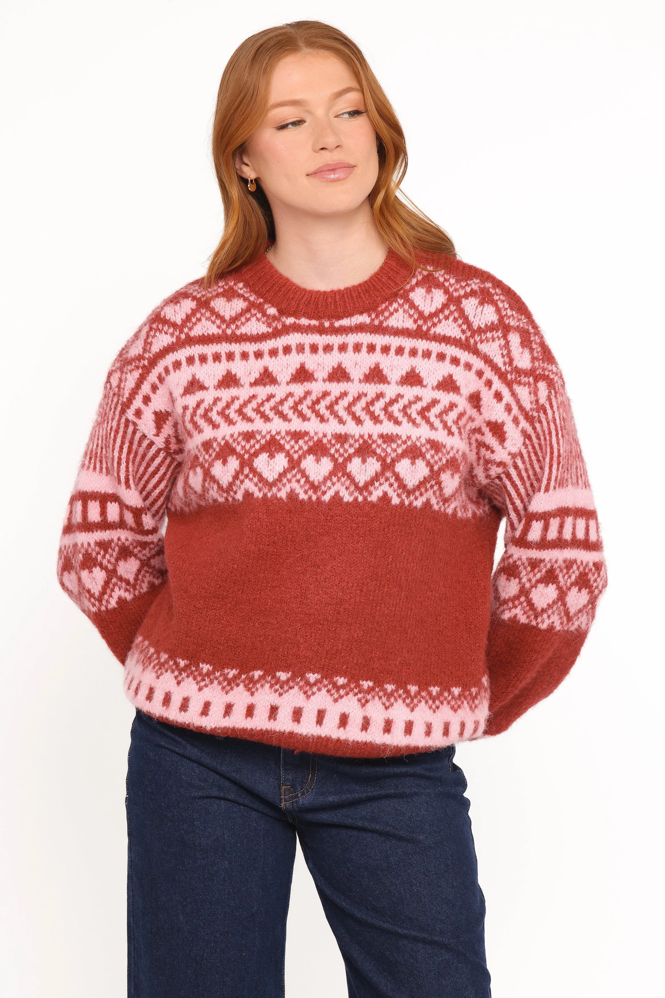 Zinnia Fairisle Knit Sweater - Red Homewear Style Moisture Management