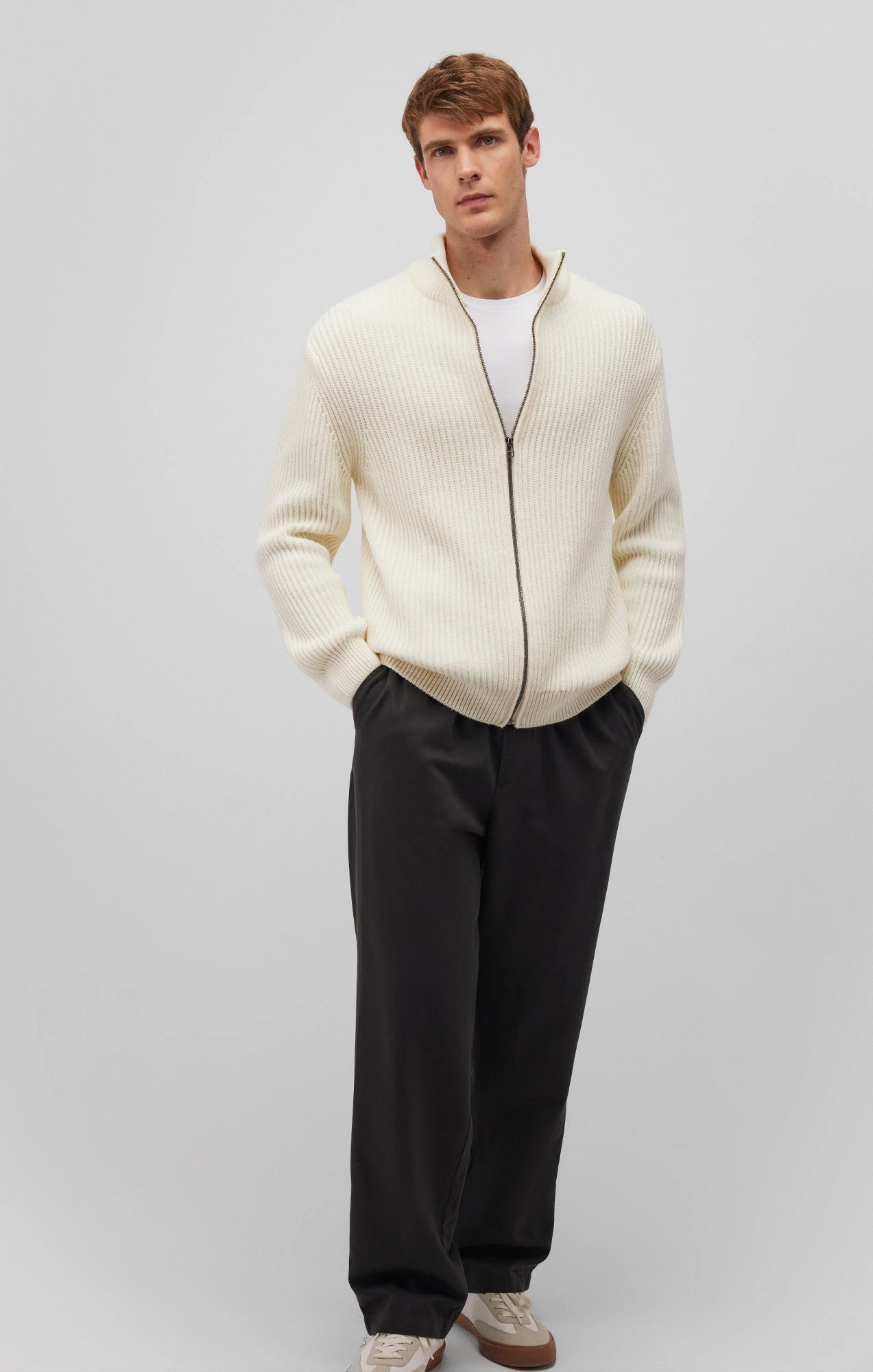ZIP-UP CARDIGAN IN ALMOND MILK Comfort Focused Design