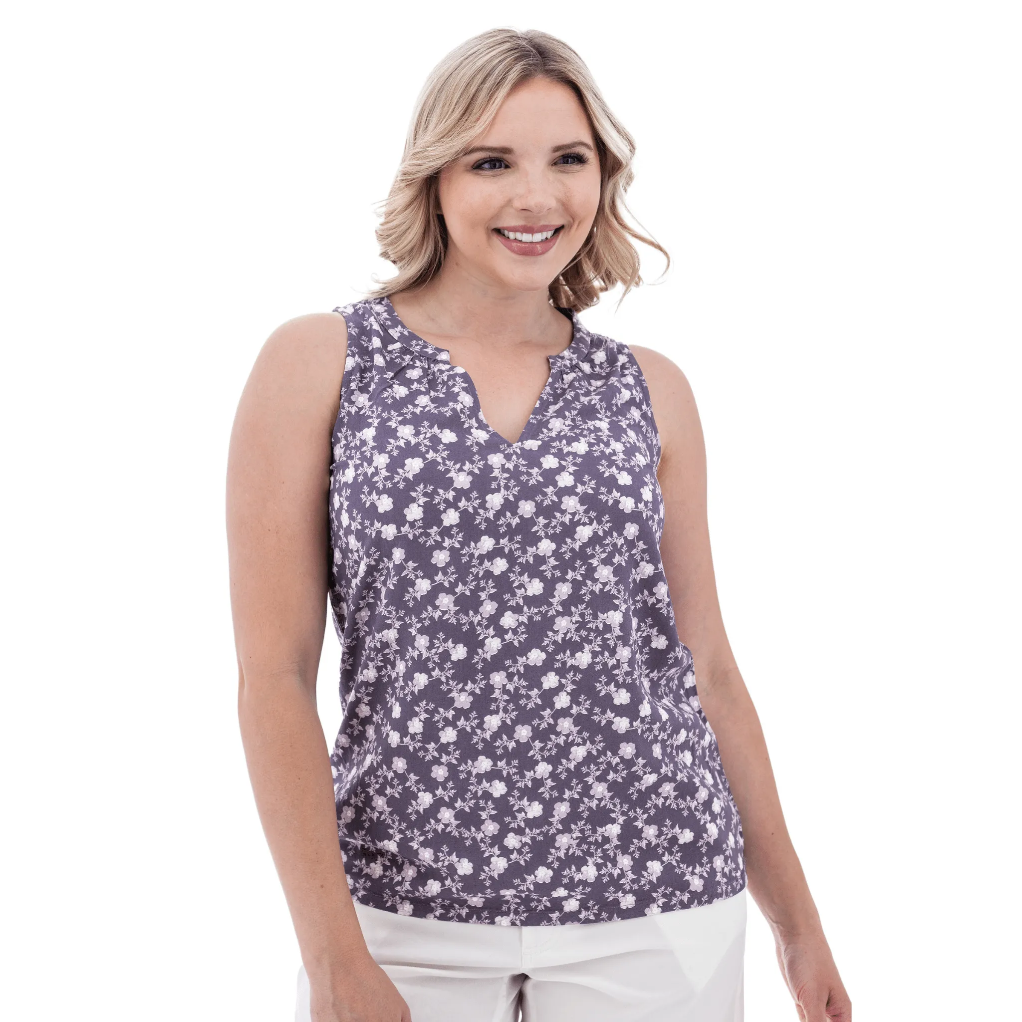 Old Ranch Women's Fleur Sleeveless Tank Top - Purple Sage Layered Sleeve ZeroWastePattern