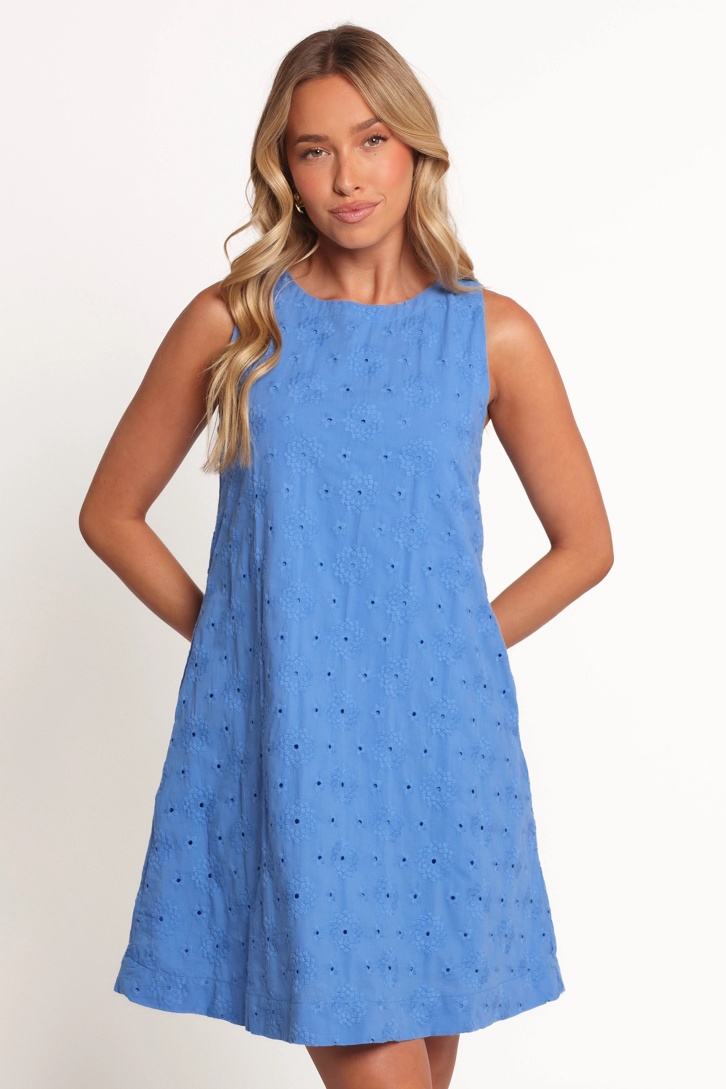 Zita Embroidered A-Line Mini Dress - Cobalt Editor??s-Pick Sheer Panel